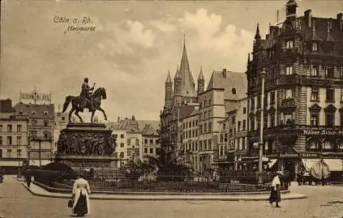 Ak Köln am Rhein,  Heumarkt, Reiterstatue,  Architektur, Menschen