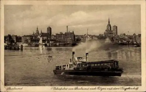 Ak Stralsund in Vorpommern,  Überfahrt zum Rügen, Trajektschiff,  Architektur