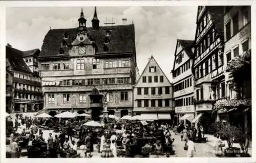Ak Tübingen am Neckar, Markt mit Rathaus