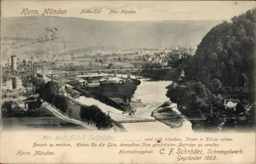 Ak Hann. Münden in Niedersachsen, Schwarz-Weiß-Fotografie, Flusslandschaft, Stadtansicht, C. F. S