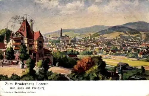 Ak Freiburg im Breisgau, zum Bruderhaus Loretto mit Blick auf Freiburg, Panorama