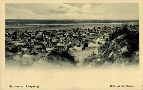 Ak Nordseebad Langeoog Ostfriesland, Nordseebad, Blick aus den Dünen, Strände und Strandkörbe