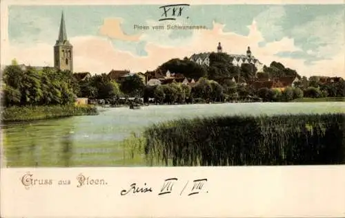 Ak Plön am See Holstein, Stadt vom Schwanensee aus gesehen