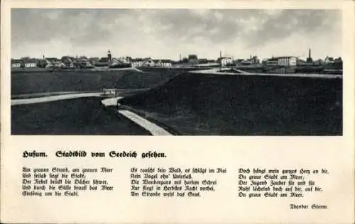 Ak Husum in Nordfriesland, Stadtbild, graues Meer, Nebel, ruhige Landschaft, Theodor Storm