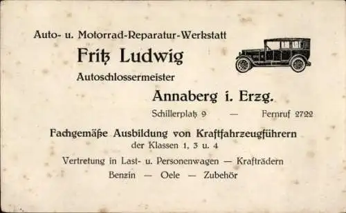 Ak Annaberg Buchholz im Erzgebirge, Auto- und Motorrad-Reparatur-Werkstatt, Fritz Ludwig