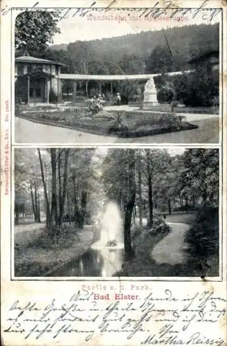 Ak Bad Elster im Vogtland, Wandelbahn mit Hygieagruppe, Denkmal 
