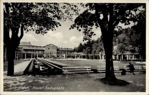 Ak Bad Elster im Vogtland, Neuer Badeplatz, Park, Gebäude, Bänke