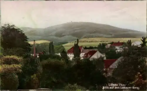Ak Löbau in Sachsen, Aussicht auf den Löbauer Berg, Häuser mit roten Dächern, Grüne Landschaft