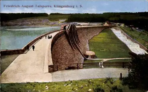 Ak Klingenberg im Erzgebirge Sachsen, Friedrich-August-Talsperre, Steinspeicher, Landschaft, Wand