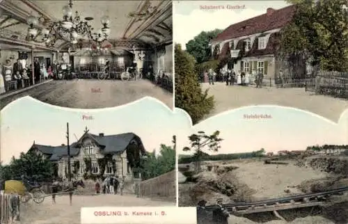 Ak Oßling Ossling in der Oberlausitz, Saal, Post, Schubert's Gasthof, Steinbrüche