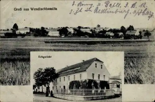 Ak Wendischbaselitz Nebelschütz in Sachsen, Gesamtansicht, Erbgericht