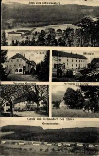 Ak Rehnsdorf Elstra Oberlausitz, Blick vom Schwarzenberg, Schloss, Rittergut, Semmers Gasthaus, Fo