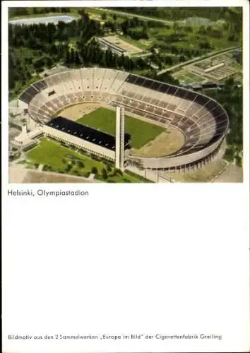 Ak Helsinki Helsingfors Finnland,  Olympiastadion, Luftbild, Sammelwerke, Cigarettenfabrik Greili