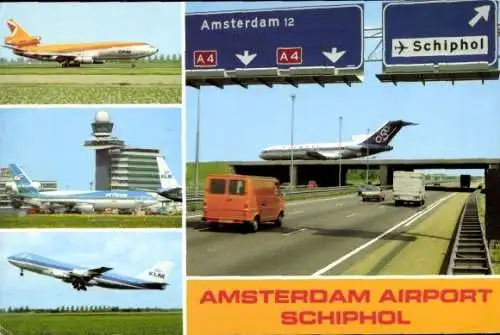Ak Amsterdam Nordholland Niederlande, Airport Schiphol, Außenansicht, Flugzeuge