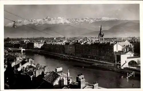 Ak Grenoble Isère, Stadtansicht, Rhein, Alpen im Hintergrund,  Architektur