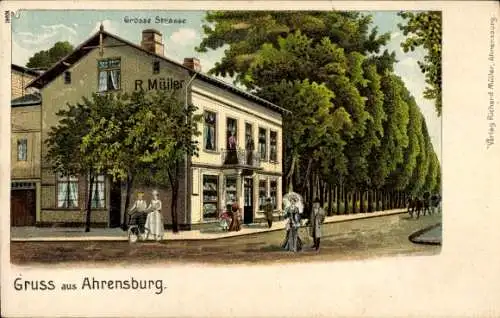 Litho Ahrensburg in Holstein, Geschäft R. Müller an der Großen Straße