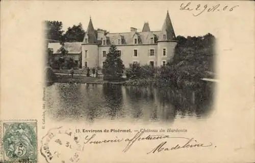 Ak Ploermel Morbihan, Château du Hardouin, Wasseransicht,  Architektur