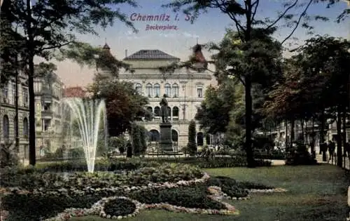 Ak Chemnitz in Sachsen, Beckerplatz, Brunnen