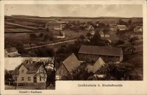 Ak Großdrebnitz Bischofswerda Sachsen, Gesamtansicht, Donath's Kaufhaus