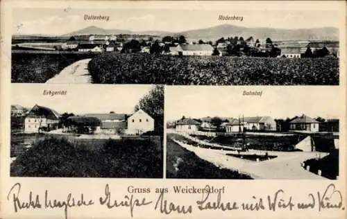 Ak Weickersdorf Bischofswerda in Sachsen, Erbgericht, Panorama mit Valtenberg, Rüdenberg, Bahnhof