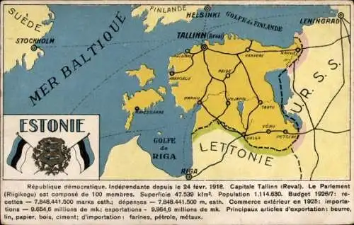 Landkarten Ak Tallinn Reval Estland, Wappen, Fahne, Lettland, Finnland