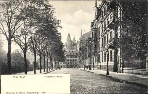 Ak Mainz am Rhein, Fischthor Platz, historische Gebäude, Bäume, Straße