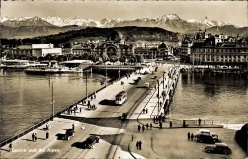 Ak Luzern Stadt Schweiz, Blick auf die Stadt vor den Alpen