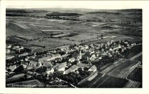 Ak Unterschwaningen am Hesselberg Mittelfranken, Fliegeraufnahme