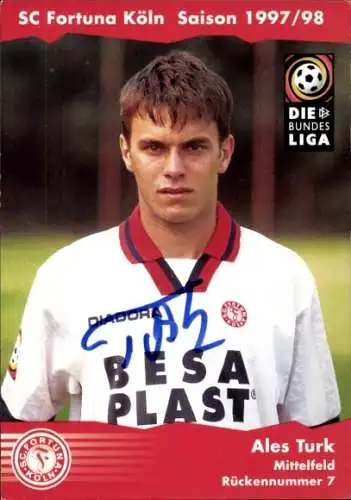 Autogrammkarte Fußballer Ales Turk, FC Fortuna Köln, Autogramm