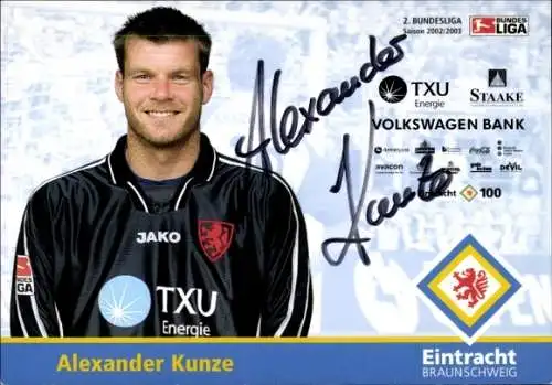 Autogrammkarte Fußballer Alexander Kunze, Eintracht Braunschweig, Autogramm