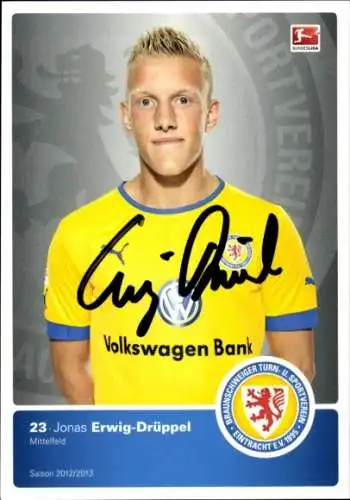 Autogrammkarte Fußballer Jonas Erwig Drüppel, Eintracht Braunschweig, Autogramm