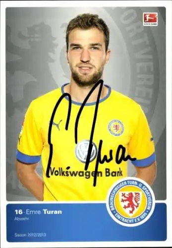 Autogrammkarte Fußballer Emre Turan, Eintracht Braunschweig, Autogramm