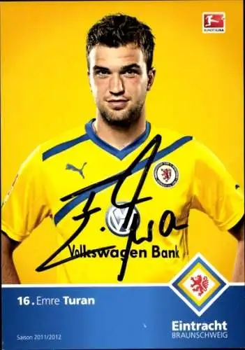 Autogrammkarte Fußballer Emre Turan, Eintracht Braunschweig, Autogramm