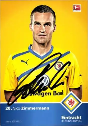 Autogrammkarte Fußballer Nico Zimmermann, Eintracht Braunschweig, Autogramm