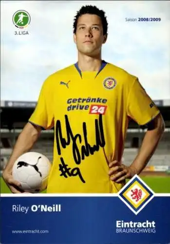 Autogrammkarte Fußballer Riley O'Neil, Eintracht Braunschweig, Autogramm