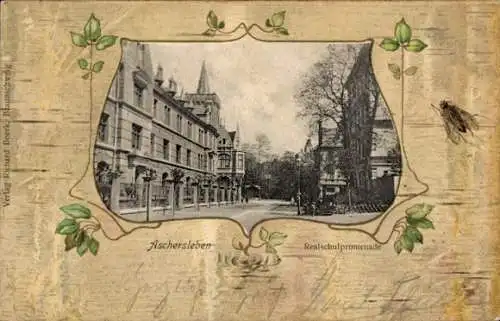 Präge Passepartout Ak Aschersleben im Salzlandkreis, Realschulpromenade