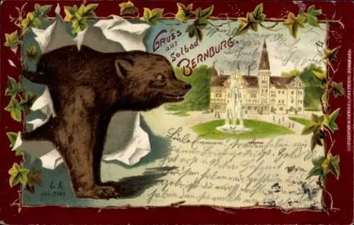 Passepartout Litho Bernburg an der Saale, Schloss, Bär