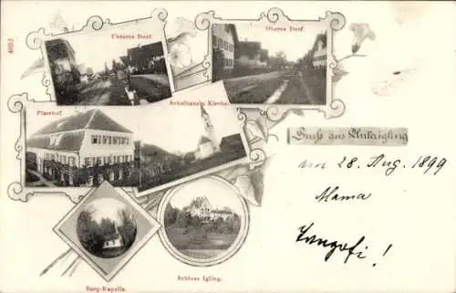 Ak Unterigling Igling in Oberbayern, Schloss Igling, Bergkapelle, Schulhaus, Kirche, Pfarrhof
