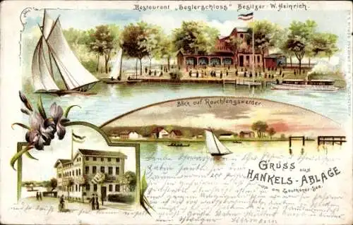 Litho Zeuthen in der Mark, Restaurant Seglerschloss, Hankels Ablage, Rauchfangswerder
