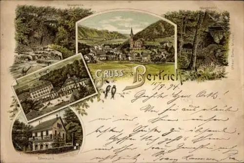 Vorläufer Litho Bad Bertrich an der Mosel Eifel, Gesamtansicht, Käsegrotte, Elfenmühle