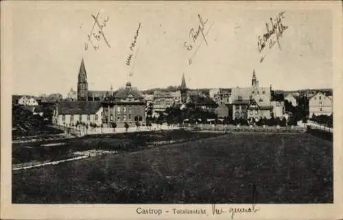 Ak Castrop Rauxel im Ruhrgebiet, Stadtansicht, Kirche, Gebäude, Landschaft,  