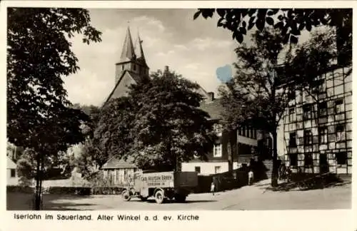 Ak Iserlohn im Märkischen Kreis, Alter Winkel an der ev. Kirche, Lieferwagen