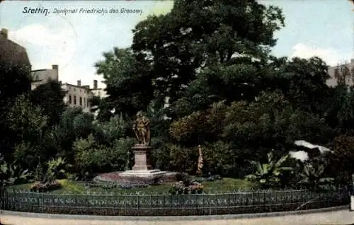Ak Szczecin Stettin Pommern, Stadtpark, Denkmal Friedrichs des Großen
