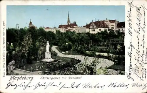 Ak Magdeburg in Sachsen Anhalt, Luisengarten mit Denkmal