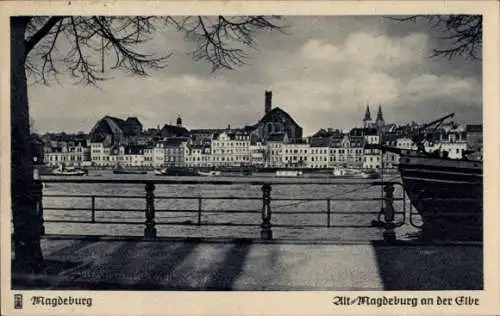 Ak Magdeburg an der Elbe, Blick zur Altstadt, Uferpartie