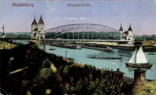 Ak Magdeburg an der Elbe,  Königsbrücke, kolorierte Lithographie, Verlag von Louis Koch, Inhab...