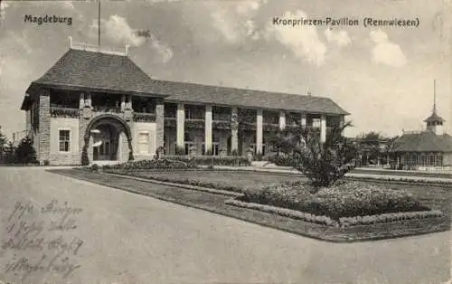 Ak Magdeburg in Sachsen Anhalt, Kronprinzen Pavillon, Rennwiesen