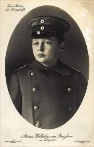 Ak Prinz Wilhelm von Preußen, Portrait in Feldgrau