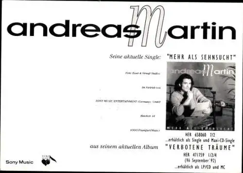 Ak Sänger Andreas Martin, Portrait, Autogramm