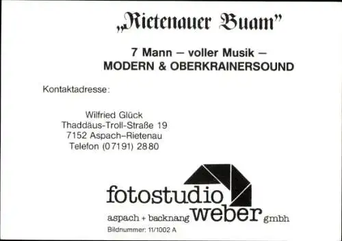 Foto Musiker Rietenauer Buam, Portrait, Autogramm